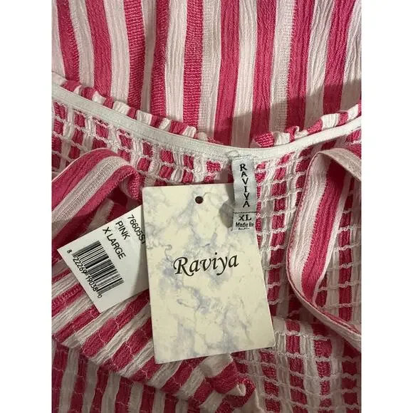 Raviya Pink White Striped Tiered Maxi Dress Smocked Bodice Size XL NWT - Picture 7 of 8